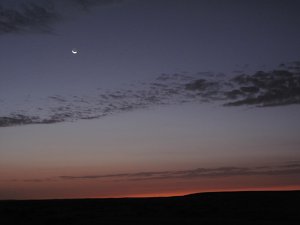 Sahara-Abend : man Beachte die Lage der zunehmenden Mondsichel !