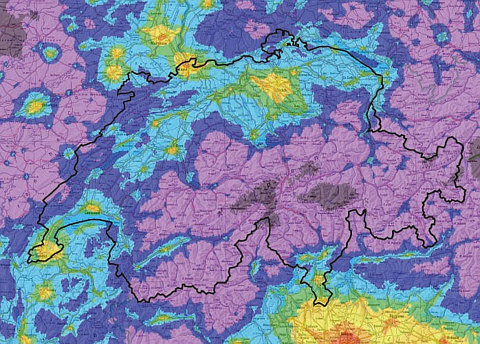  Lichtverschmutzungskarte Schweiz, 800 kB, JPG 