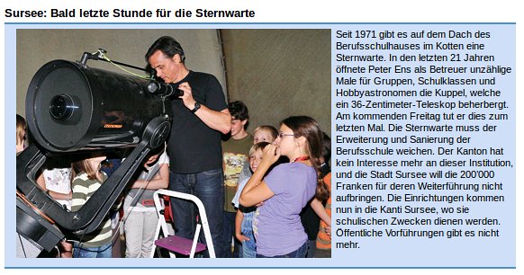 Surseer Woche : Letzte Stunde für die Sternwarte Sursee